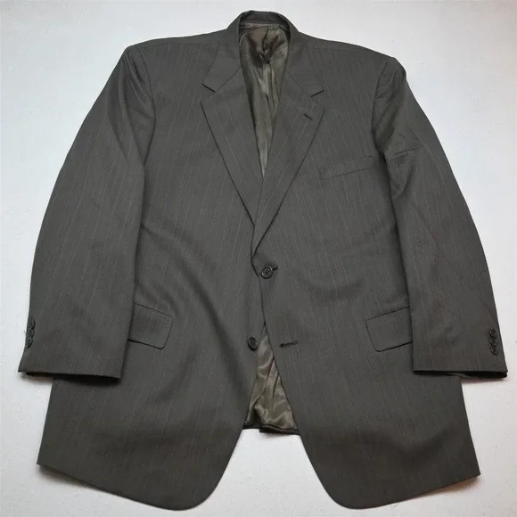 Vtg USA Made 48R 40x32 Tan Brown Striped Wool Mens Jacket Pants Suit